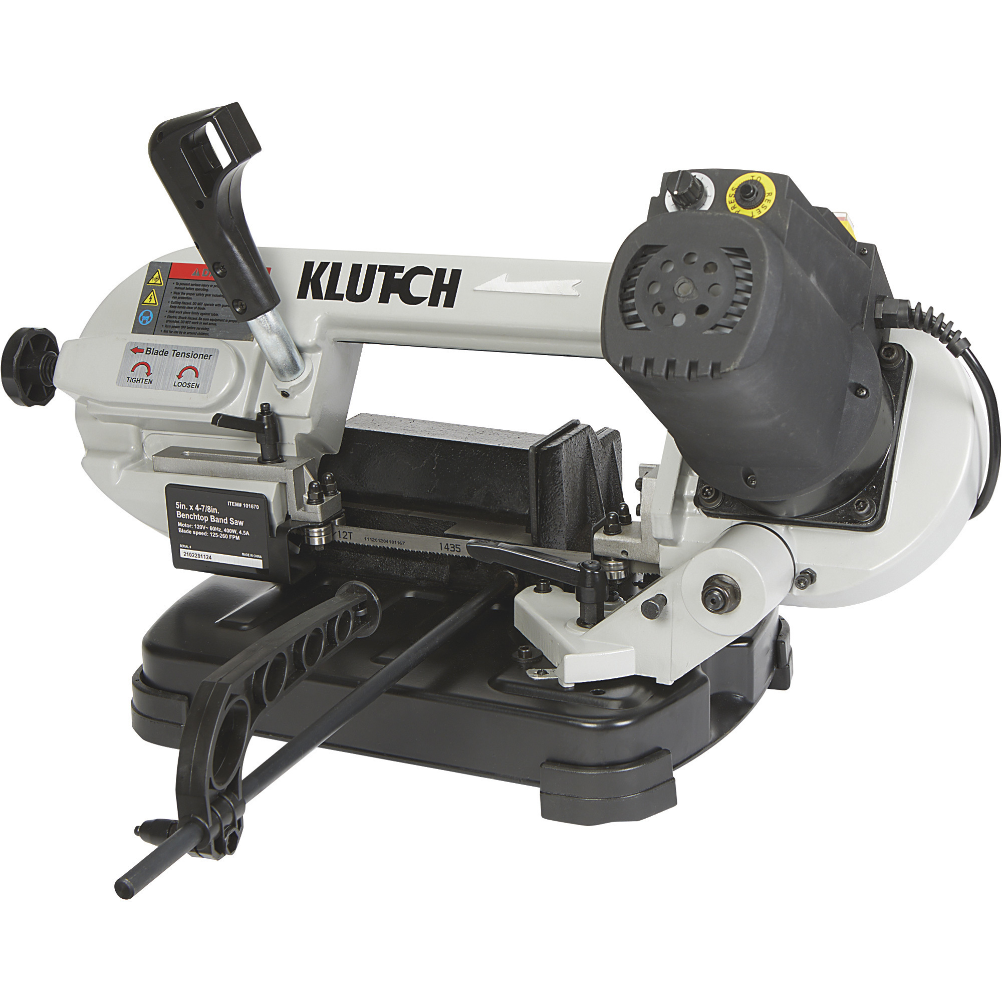 Klutch Benchtop Metal Cutting Band Saw, 5in. x 4 7/8in., 400 Watts, 110